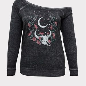 Torrid Black Off-Shoulder Sweatshirt Boho Graphic
